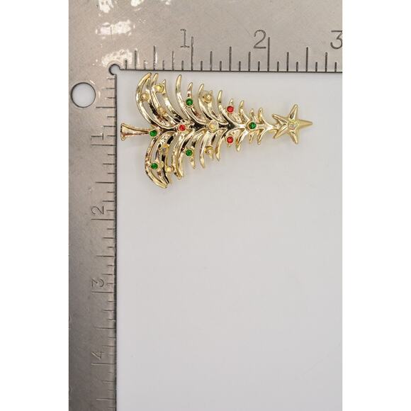 Tancer II Vintage Christmas Tree Pin Brooch Rhinestone Crystal Signed 80s BinAC - Picture 12 of 12